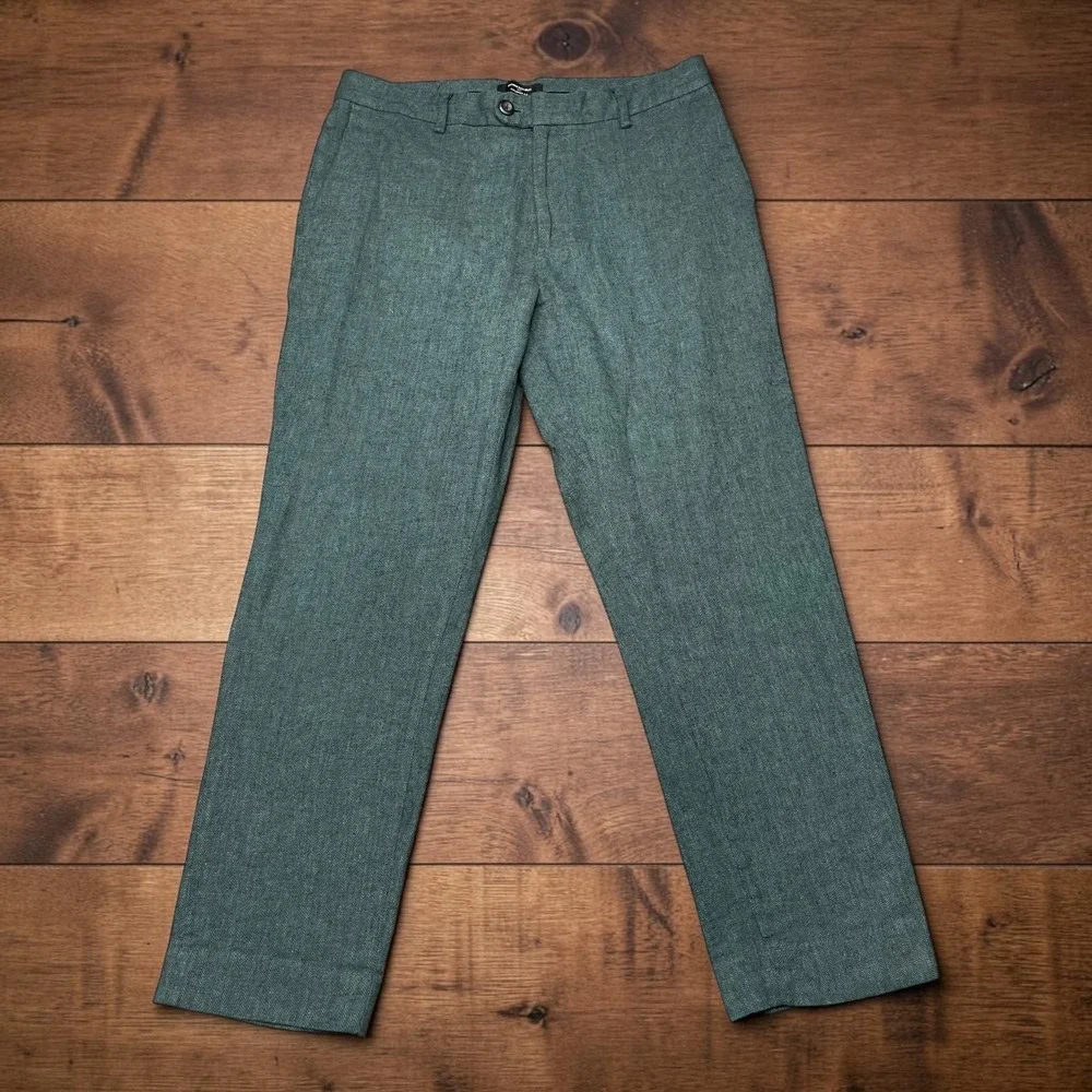Banana Republic Tailored Fit Herringbone Pants Green Linen Cotton 32x28 Mens
